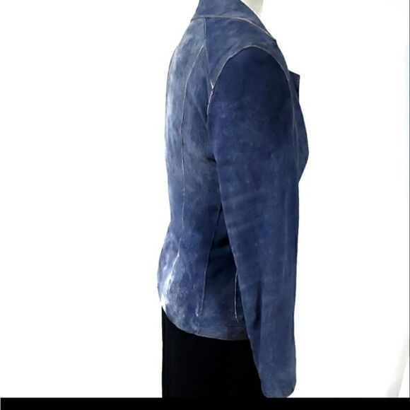Andrew Marc Blue Leather Blazer Size Small - Picture 5 of 7